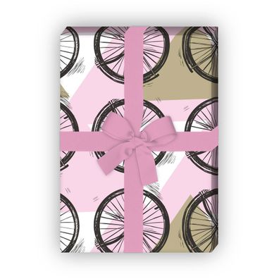 Cooles, grafisches Geschenkpapier Set mit Dreiecken und Rädern, rosa - G12284, 32 x 4