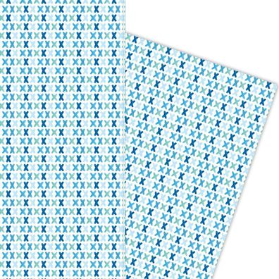 Das 1000 Küsse Geschenkpapier mit lauter kleinen x in blau - G5882, 32 x 48cm
