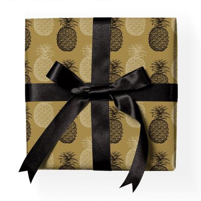 Dekoratives hochwertiges Ananas Geschenkpapier, beige - G23034, 32 x 48cm