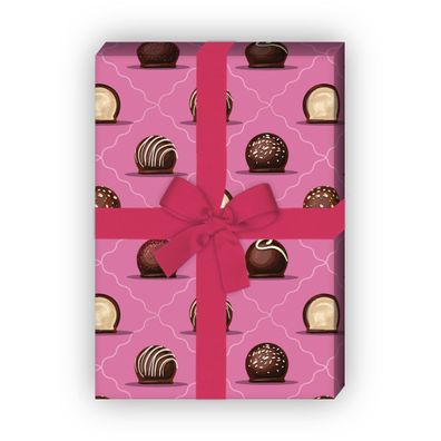 Delikates Geschenkpapier mit Schokoladen Pralinen auf pink - G7618, 32 x 48cm