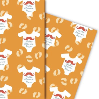 Designer Baby Geschenkpapier Hallo kleiner Mann auf orange - G5143, 32 x 48cm