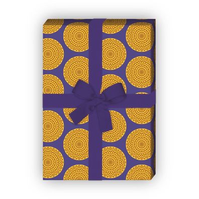 Designer ethno Geschenkpapier Set, Dekorpapier mit großen Kreisen, gelb - G8773, 32 x