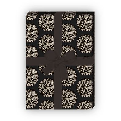 Designer ethno Geschenkpapier Set, Dekorpapier mit großen Kreisen, schwarz - G8775, 3
