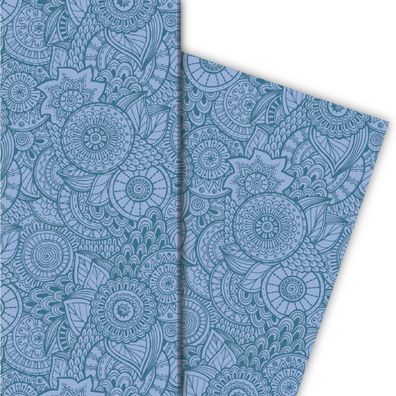 Designer Geschenkpapier mit Blüten, blau - G4872, 32 x 48cm