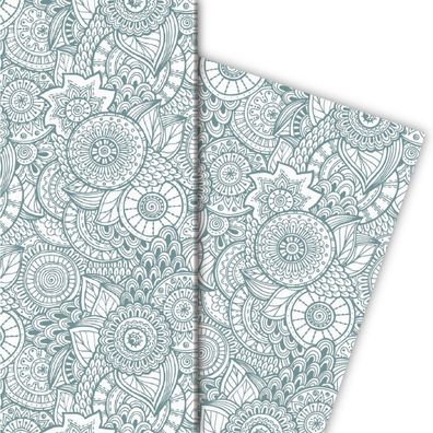 Designer Geschenkpapier mit Blüten, grün, weiß - G4871, 32 x 48cm