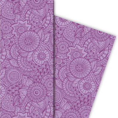 Designer Geschenkpapier mit Blüten, lila - G4868, 32 x 48cm