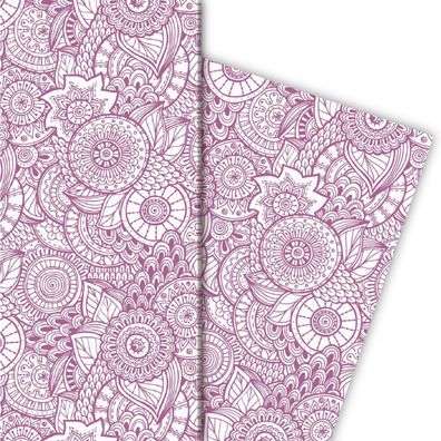 Designer Geschenkpapier mit Blüten, lila, weiß - G4870, 32 x 48cm