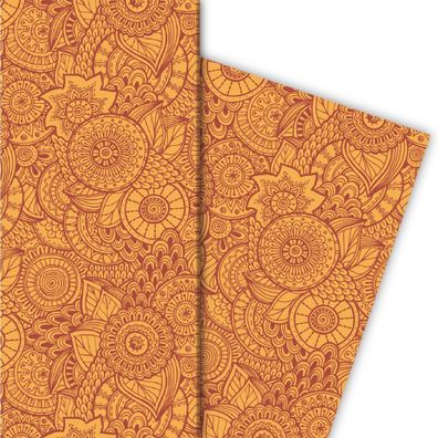 Designer Geschenkpapier mit Blüten, orange - G4869, 32 x 48cm