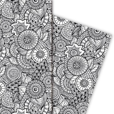 Designer Geschenkpapier mit Blüten, weiß - G4867, 32 x 48cm