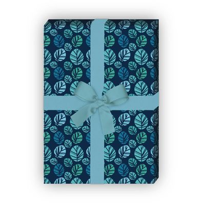 Designer Geschenkpapier Set, Dekorpapier im Batik Blättern, blau - G8740, 32 x 48cm