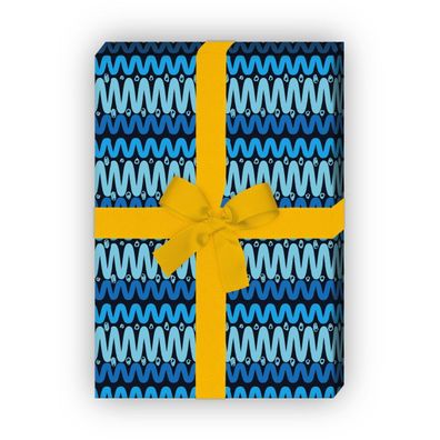 Designer Geschenkpapier Set, Dekorpapier im Batik zickzack, blau - G8737, 32 x 48cm
