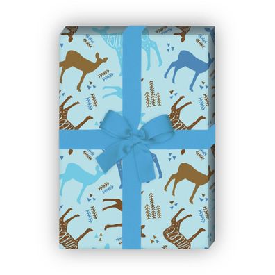 Designer Winter Geschenkpapier, hellblau, mit hübschen Rehen - G12316, 32 x 48cm