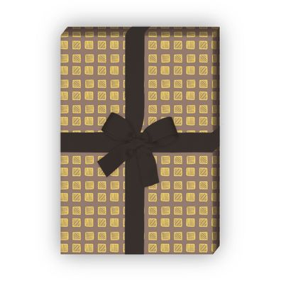 Doodle Geschenkpapier Set, Dekorpapier mit kleinen Quadraten, gelb - G8591, 32 x 48cm