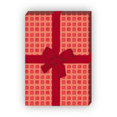 Doodle Geschenkpapier Set, Dekorpapier mit kleinen Quadraten, rot - G8592, 32 x 48cm