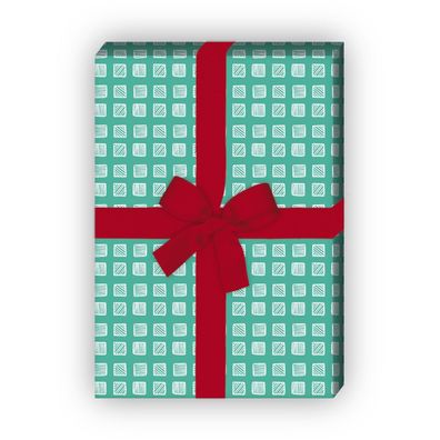 Doodle Geschenkpapier Set, Dekorpapier mit kleinen Quadraten, türkis, - G8593, 32 x