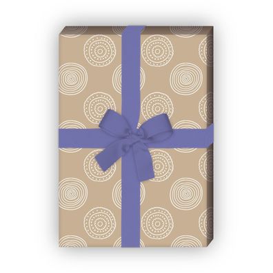 Doodle Geschenkpapier Set, Dekorpapier mit verschiedenen Kreisen, beige - G8587, 32 x
