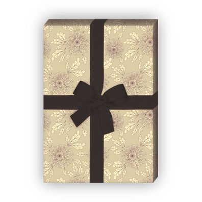 Edles Dahlien Geschenkpapier im Vintage Retro Stil, beige - G10122, 32 x 48cm
