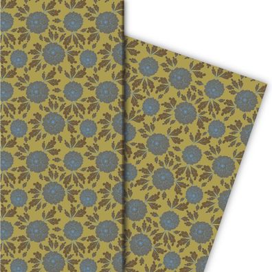 Edles Dahlien Geschenkpapier im Vintage Retro Stil, braun beige - G10123, 32 x 48cm