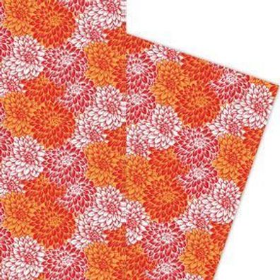 Edles Dahlien Geschenkpapier mit Blüten in rot orange - G5909, 32 x 48cm