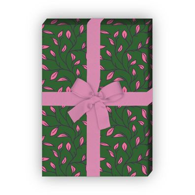 Edles florales Geschenkpapier mit zartem Blatt Muster, grün - G8266, 32 x 48cm