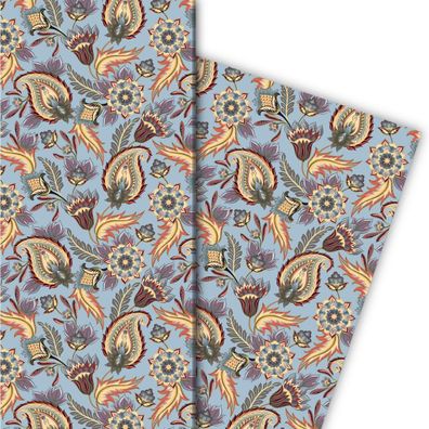 Edles Geschenkpapier mit üppigem Paisley Muster, hellblau - G9925, 32 x 48cm