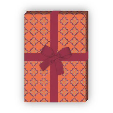 Edles Geschenkpapier Set, Dekorpapier mit Jugendstil Rauten, orange, - G8573, 32 x 4