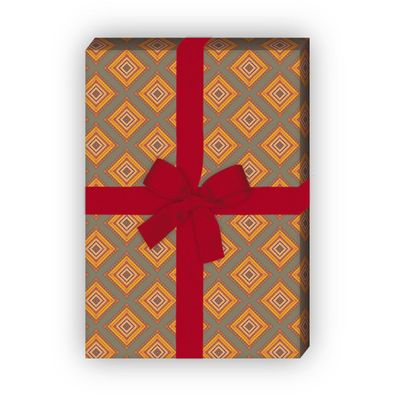 Edles Geschenkpapier, Dekorpapier mit ethno Pixel Rauten Muster, orange, - G8805, 32