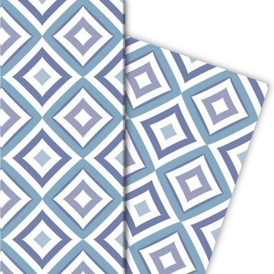 Edles grafisches Geschenkpapier mit Diamant Muster, blau, großes Muster - G7260, 32 x