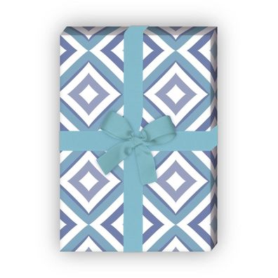 Edles grafisches Geschenkpapier mit Diamant Muster, blau, kleines Muster - G7261, 32