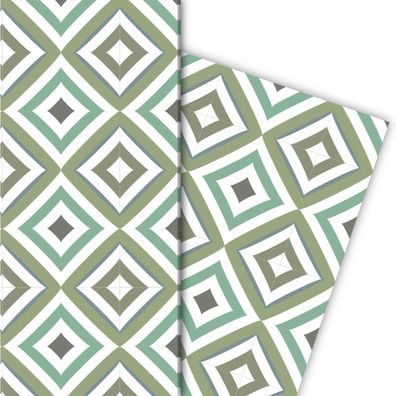 Edles grafisches Geschenkpapier mit Diamant Muster, grün, großes Muster - G7258, 32 x