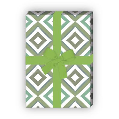 Edles grafisches Geschenkpapier mit Diamant Muster, grün, kleines Muster - G7259, 32