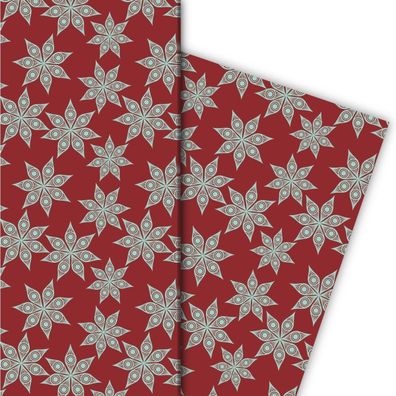 Edles grafisches Sternen Geschenkpapier nicht nur zu Weihnachten, rot - G8127, 32 x 4