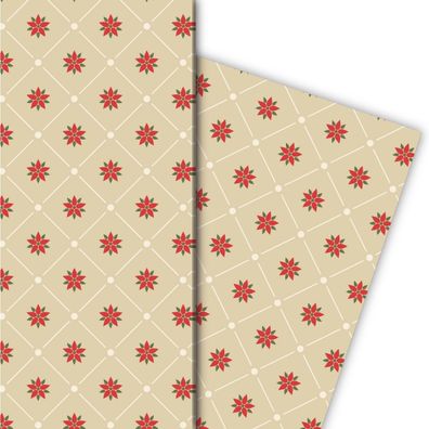 Edles grafisches Weihnachts Geschenkpapier mit Weihnachtsstern, beige - G8123, 32 x 4