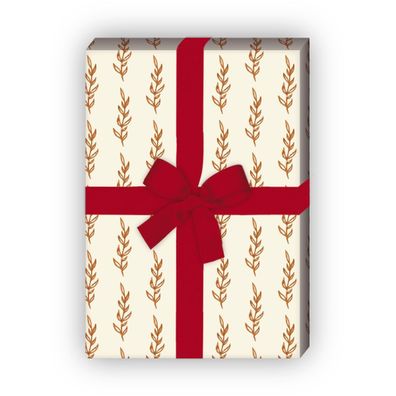 Edles Natur Geschenkpapier Set mit kleinen Zweigen, beige - G8407, 32 x 48cm