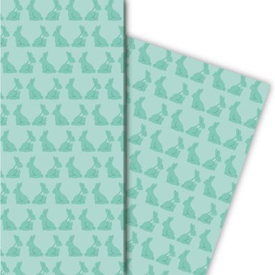 Edles Oster Geschenkpapier mit einer Reihe von Hasen, mint - G5187, 32 x 48cm