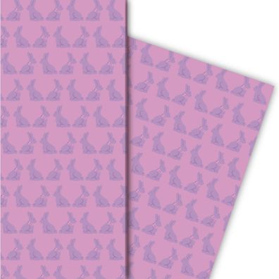 Edles Oster Geschenkpapier mit einer Reihe von Hasen, rosa - G5189, 32 x 48cm