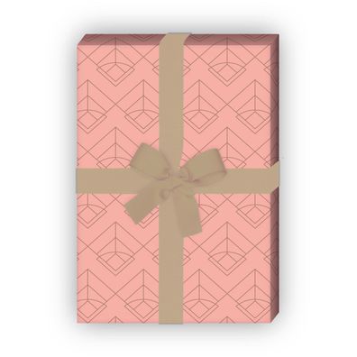 Edles rosa geometrisches Jugendstil Geschenkpapier, Art Deko - G12303, 32 x 48cm