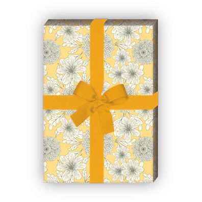 Edles Sommer Geschenkpapier mit Dahlien, gelb - G10099, 32 x 48cm