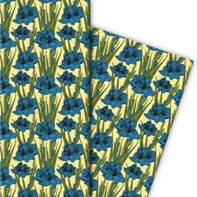 Edles Sommer Geschenkpapier mit Gladiolen, blau - G10127, 32 x 48cm