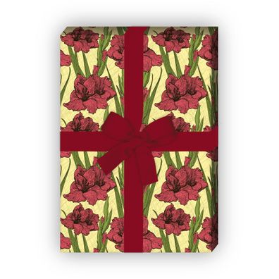 Edles Sommer Geschenkpapier mit Gladiolen, rot - G10126, 32 x 48cm