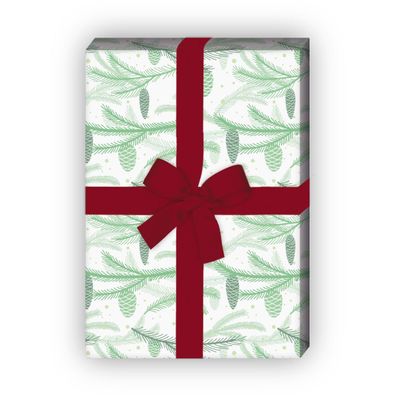 Edles Weihnachts Geschenkpapier mit Winter Tannengrün und Tannen Zapfen, grün - G857