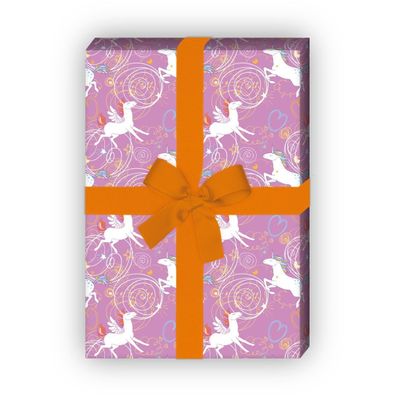 Einhorn Geschenkpapier mit Herzen auf rosa - G7646, 32 x 48cm