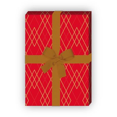 Elegantes 20er Jahre Geschenkpapier Set, Dekorpapier mit edlen Rauten, rot - G8707, 3