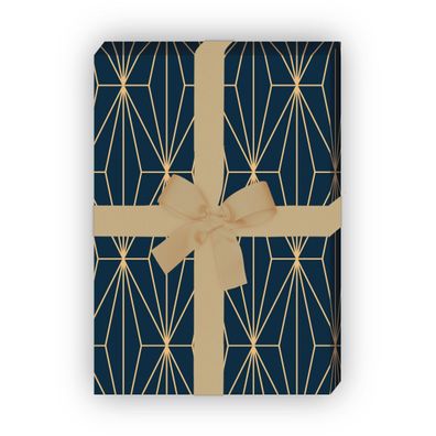 Elegantes Art Deko Geschenkpapier mit grafischem Muster, blau - G11832, 32 x 48cm