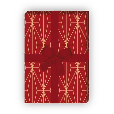 Elegantes Art Deko Geschenkpapier mit grafischem Muster, rot - G11833, 32 x 48cm