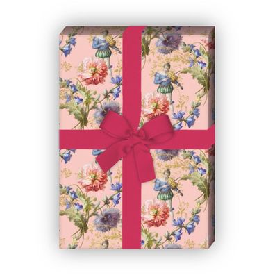 Elegantes Blumen Geschenkpapier mit venezianischem Violonisten auf rosa - G7719, 32 x