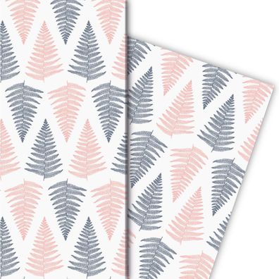 Elegantes Farn Geschenkpapier für schöne Geschenke, rosa weiß - G9903, 32 x 48cm