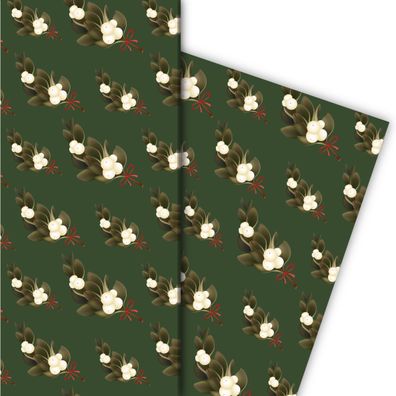 Elegantes florales Weihnachtspapier mit Misteln, grün, 32 x 48cm - G9883, 32 x 48cm
