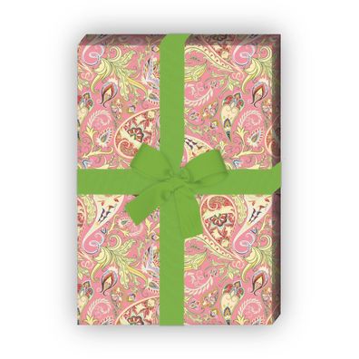 Elegantes gemustertes Geschenkpapier mit Paisley muster, rosa - G10162, 32 x 48cm