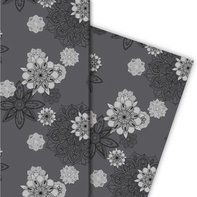 Elegantes Geschenkpapier mit Blüten, grau - G4784, 32 x 48cm